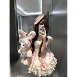 Cute Ball Gown Square Neck Pink Short Lace Summer 18th Birthday Dress Lolita Dress Birthday Outfits HZ1214