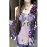 Vintage High Low Spaghetti Straps Grape 16th Birthday Dress Lolita Dress Satin Birthday Outfits HZ1214