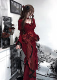 Niulatu Mermaid Sweetheart Lolita Dress Christmas Dress Burgundy Birthday Dresses SD1131
