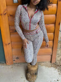 2025 New Women's Hottie Bag Leopard Pine Tight Trousers Zipper Open Shirt Two Sets HZ0108