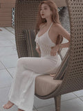 25 Early Summer Explosion Dress Fashion Hanging Neck Low Breast Tie Knitted Sexy Women's Clothing HZ0108