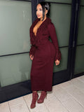 In The Autumn Of 2025, The New Women's Tuxedo Design Is Deep V. Collar Solid Long-Sleeved Knitted Dress HZ0108