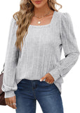 2025 Autumn And Winter New Lady Pit Strips Grinding Square Collar Fashion Lantern Sleeve Long Sleeve Top HZ0108