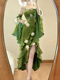 Vintage High Low Spaghetti Straps Green 16th Birthday Dress With Sleeves Lolita Dress Satin Birthday Outfits HZ1214
