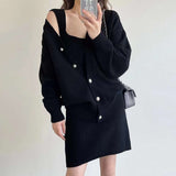 Korean Chic Autumn/Winter Miniaum Vintage Lazy Sweater Coat + Knitted Suspension Dress Two-Sleeve Woman HZ0108