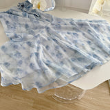 Blue summer romance song neck halter design goddess dress long and short chiffon dress for women HZ1214