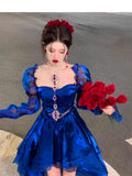 Niulatu French High Low Sweetheart Christmas Dress Royal Blue Birthday Dresses Birthday Outfits SD1147