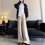 New Pit Strip Design Feels Tight Waist Knitted Wide Leg Trousers Girl High-Waist Solid Color Knitting Women's Trousers HZ0108