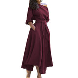 2025 New Women's Simple Slanted Shoulder Tie With Waist Solid Color Dress Woman HZ0108