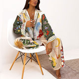 Spring Women's Dress 2025 Temperament New Casual Print V-Neck Shirt Broad Leg Pants Women's Suit HZ0108