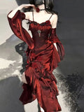 Niulatu French High Low Spaghetti Straps Christmas Dress Burgundy Birthday Dresses Birthday Outfits SD1130