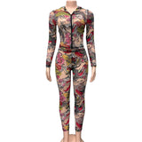 2025 New Women's Fashion Fashion Print Zipper Hooded Top + Trousers Two Sets HZ0108