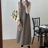 French Autumn And Winter Women's High-End Sweater Coat Women's Vest Vest Skirt Loose Long Knitwear Dress HZ0108