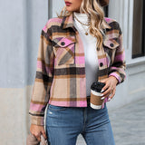 Winter New Turn-Pocket Pocket Fashion Casual Short Lady Lattice Coat HZ0108