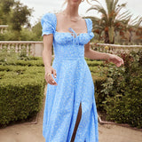 2025 Summer New Women's Collar Bubble Sleeve With Commute Sexy Floral Dress HZ0108