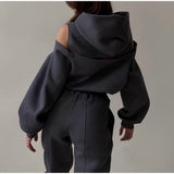 2025 Autumn Fashion Long Sleeve Plus Velvet Tight Belt Simple Style Sports Long Sleeve Trousers Set HZ0108