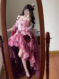 Niulatu Ball Gown Spaghetti Straps Chiffon Summer 18th Birthday Dress High Low Ombre Pink Lolita Dress Birthday Outfits HZ1214