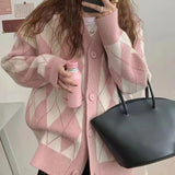 Korean Version Of The Autumn And Winter 2025 New Slacken Loose Sweater Cardigan Female Rhyme Long Outer Knitwear HZ0108