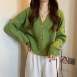 Korean Gentle Wind Solid Color Simple Jump Sweater Women's Coat Spring And Autumn New Slim Slim Short Knitted Open Shirt HZ0108