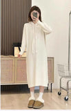 Mid-Winter 2025 Women's Hooded Long Knee Dress Fashion Simple Inside And Outside Wearing Lazy Knitted Dress HZ0108