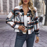 Winter New Turn-Pocket Pocket Fashion Casual Short Lady Lattice Coat HZ0108