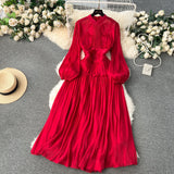 Niulatu A line Scoop Long Sleeves Red Holiday Dresses Women's Dress SD1286