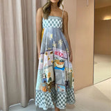Women's Clothing 2025 Spring New Sexy Big Swing Dress Graffiti Print Sleeveless Sling Dress HZ0108