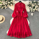 Niulatu A line Scoop Long Sleeves Red Holiday Dresses Women's Dress SD1286