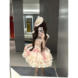 Cute Ball Gown Square Neck Pink Short Lace Summer 18th Birthday Dress Lolita Dress Birthday Outfits HZ1214