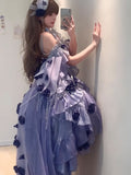 Vintage Ball Gown Spaghetti Straps Grape Chiffon Summer 18th Birthday Dress High Low Ombre Blue Pearls Lolita Dress Birthday Outfits HZ1214
