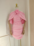 Niulatu Sheath Halter Pink Floral Holiday Dress Travel Vacation Dresses Short Birthday Dress SD1251