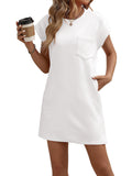 2025 Tiktok Leisure Sports Round Collar Pocket Short-Sleeved Loose Dress HZ0108