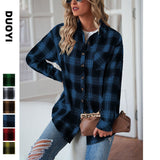 2025 Women's Top Autumn And Winter New Collar Long Sleeves Loose Casual Plaid Shirt HZ0108