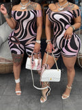 2025 Summer Explosion Of Women's Sexy Breasts Fashion Geometric Pattern Printing Jumpsuit HZ0108