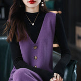 2025 Spring And Autumn V-Neck Dress Women's Vest Vest Knitted Long Sweater Bottom Sweater Skirt Sleeveless HZ0108