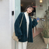 Imitating Sleeve Open Shirt Women Loose Korean Version Of 2025 Autumn And Winter Women's Clothing Lazy Wind Outside The Thin V-Neck Knitwear HZ0108