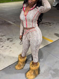 2025 New Women's Hottie Bag Leopard Pine Tight Trousers Zipper Open Shirt Two Sets HZ0108