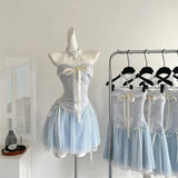 Sexy A line Halter Blue Min Summer Dress Holiday Party Homecoming Dress Birthday Outfits For Teens HZ1214