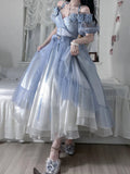 Vintage Ball Gown Off The Shoulder Short Sleeves 16th Blue Birthday Dresses Lolita Dress Birthday Outfits HZ1214