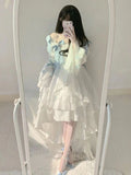 Vintage Ball Gown Square Long Sleeves White Chiffon Summer 18th Birthday Dress Lolita Dress Birthday Outfits HZ1214