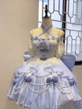 Vintage Ball Gown Spaghetti Straps Short Chiffon Summer 18th Birthday Dress High Low Ombre Blue Pearls Lolita Dress Birthday Outfits HZ1214