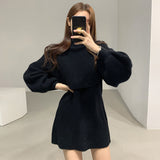 Lantern Sleeve Two Sets Of Knitted Dress 2025 Autumn And Winter New Korean Version Of Temperament Mid-Rise Wear Bottom Sweater Skirt HZ0108