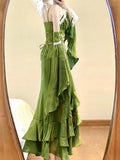 Vintage High Low Spaghetti Straps Green 16th Birthday Dress With Sleeves Lolita Dress Satin Birthday Outfits HZ1214