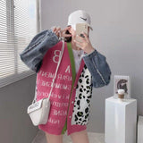Fashion Leopard Knitted Jacket Autumn 2025 New Splicing Denim Short V-Neck Sweater Women's Coat HZ0108
