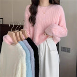 Sweet And Gentle Soft Water Velvet Sweater Women's Spring And Autumn 2025 New Round-Neck Long-Sleeved Short-Sleeved Knitted Shirt HZ0108