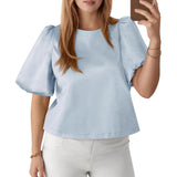 2026 New Elegant Lady Round Collared Fascling Bubble Sleeve Doll Shirt HZ0108