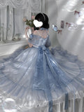 Vintage Ball Gown Off The Shoulder Short Sleeves 16th Blue Birthday Dresses Lolita Dress Birthday Outfits HZ1214