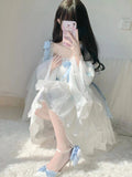Vintage Ball Gown Square Long Sleeves White Chiffon Summer 18th Birthday Dress Lolita Dress Birthday Outfits HZ1214