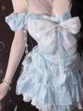 Cute Ball Gown Off The Shoulder Light Blue Short Summer 18th Birthday Dress Lolita Dress Birthday Outfits HZ1214