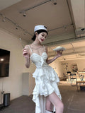 Simple High Low Spaghetti Straps White Chiffon Summer Dress Holiday Party Dress Birthday Outfits For Teens HZ1214